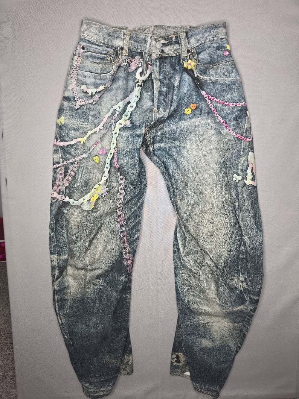 Acne Studios Loose Fit 1981 Trompe L’oeil Keychain Print Jeans EUR 46